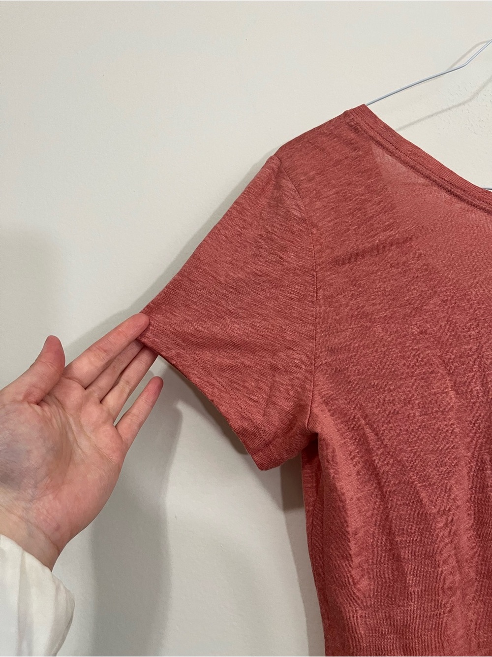 NWT LOFT Ann Taylor 100% Linen Scoop Neck Short Sleeve T-Shirt Top M Dusty Red - Picture 8 of 16